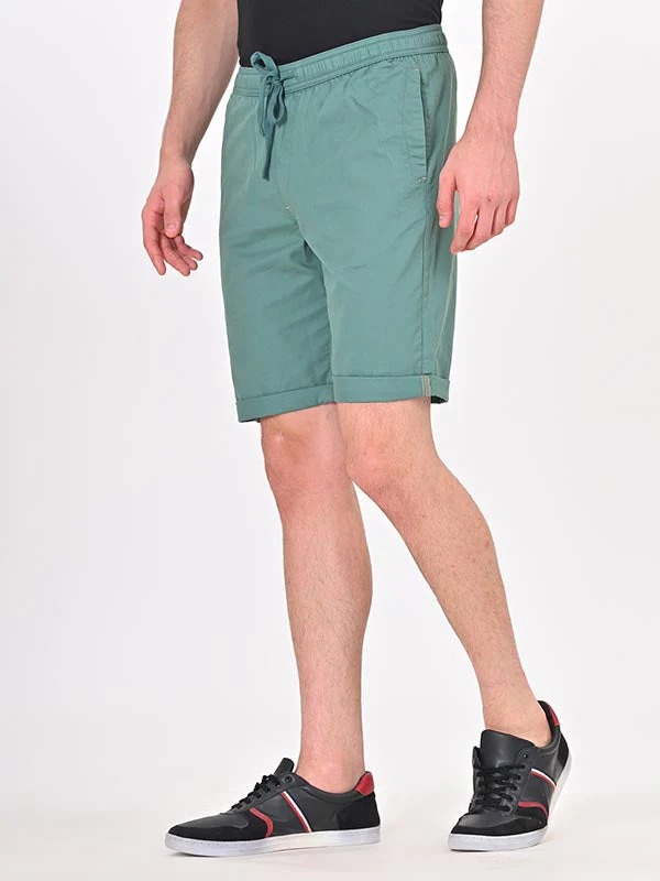 Indian Terrain Men's Regular Fit Solid Green Shorts